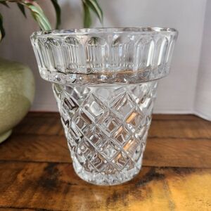 Lead Crystal Diamond Pattern Clear Vintage Vase Flower Pot